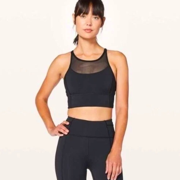 Lululemon Clip in long line high neck mesh bra Size 4 Black - Picture 1 of 6